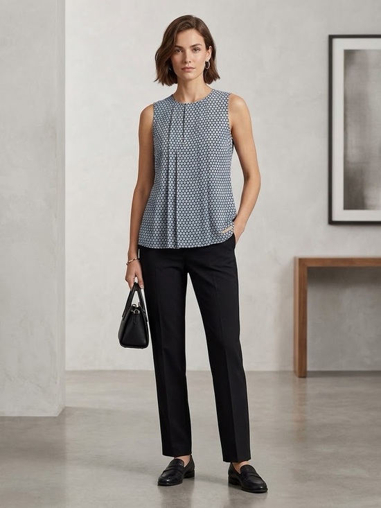 Michael Kors Tops - Michael Kors Black and White Sleeveless Geometric Print Blouse